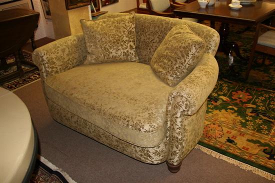 CONTEMPORARY PILLOW-BACK LOVE SEAT, Late 20th Century, with green foliate-p