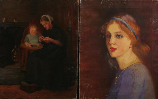 FRANCES PALOMA DEL MAR (American, 1869-1957). PORTRAIT OF WOMAN IN BLUE and