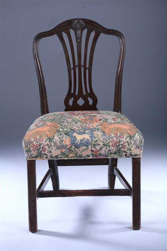 FEDERAL MAHOGANY SHIELD-BACK CHAIR. 19th century, with flame-stitch upholst
