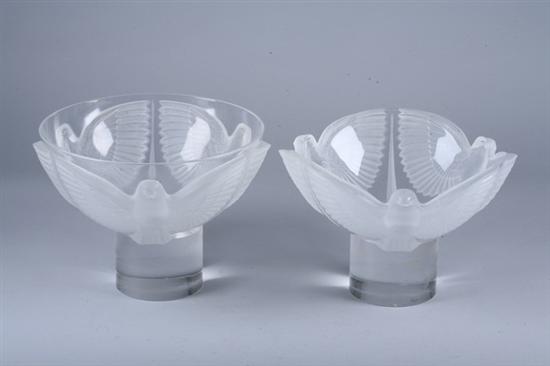 TWO LALIQUE-STYLE CRYSTAL BOWLS. - 4 1/2 in. high x 10 in. diam., largest.