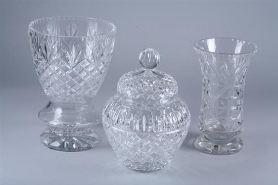 TWO CRYSTAL VASES AND A COVERED JAR. - 11 1/4 in. high, largest.