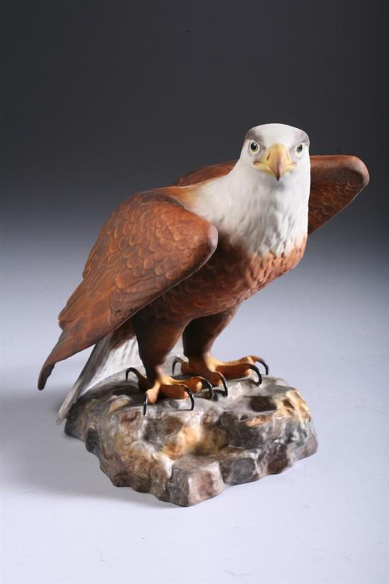 ROYAL CROWN DERBY PORCELAIN FIGURE OF AN EAGLE, XXXIV date mark, signed V F