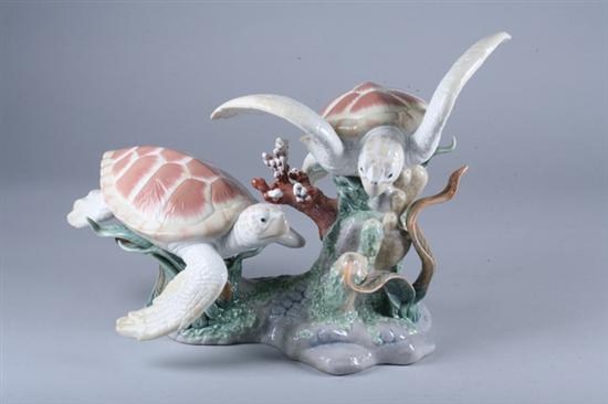 LARGE LLADRO PORCELAIN FIGURAL GROUP OF SEA TURTLES. - 13 in. high x 18 in.