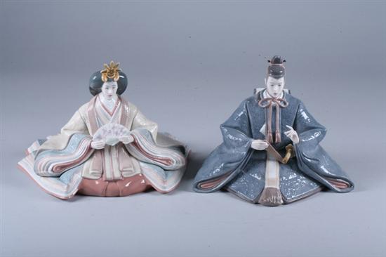 PAIR LLADRO PORCELAIN FIGURES OF A JAPANESE COUPLE. - 7 1/2 in. high.