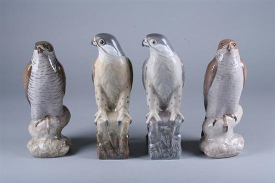FOUR DANISH PORCELAIN BIRDS OF PREY. - 12 in. high, largest.