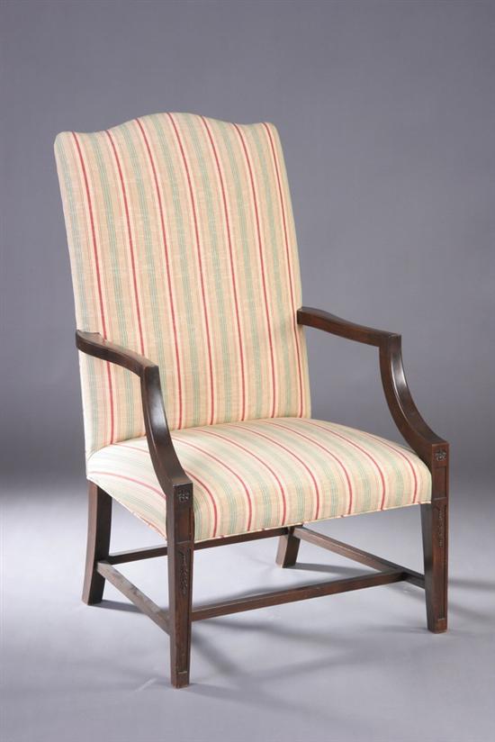 AMERICAN FEDERAL STYLE MAHOGANY LOLLING CHAIR, 20th century. - 43 in. x 26