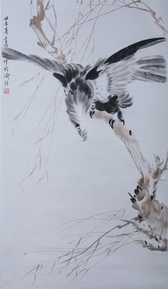 AFTER ZHANG SHUQI (Chinese, 1900-1957). EAGLE, Ink and color on paper scrol