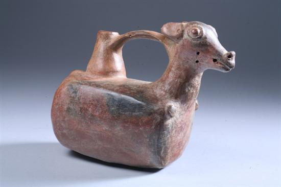 VICUS POTTERY STIRRUP SPOUT EFFIGY VESSEL, circa 100-300 AD. - 6 3/4 in. hi