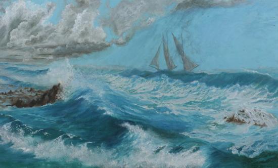 ADOLFO DE HOSTOS (Puerto Rican, 1838-1903). SAILBOAT ON ROUGH SEAS, signed