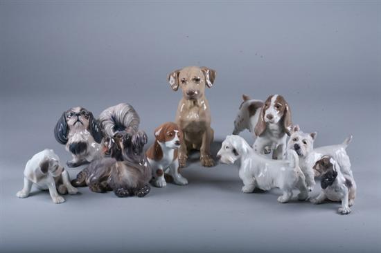TEN DANISH PORCELAIN FIGURES OF DOGS. - 8 in. high, largest.