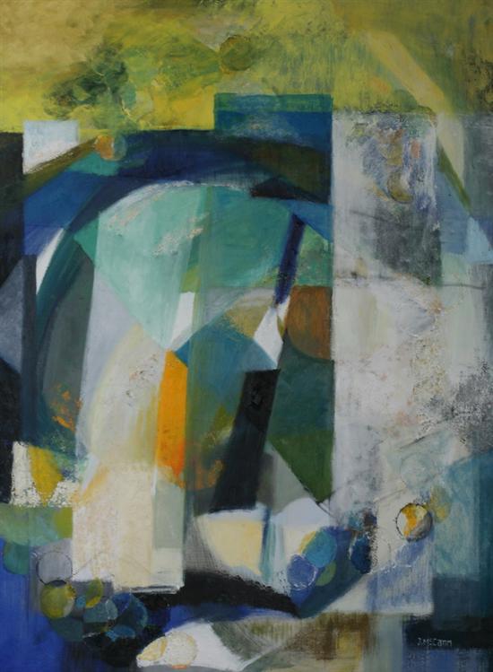 JEAN MCCANN (American, 20th century). ABSTRACT IN GREENS, BLUES AND YELLOWS
