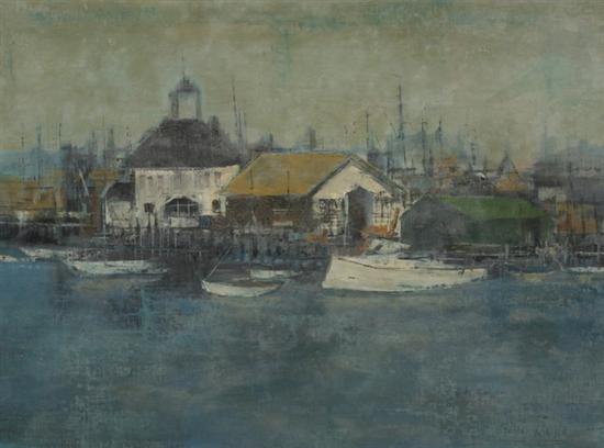 JEAN KALISCH (American, 20th century). BOATS AT THE PIER, signed lower righ