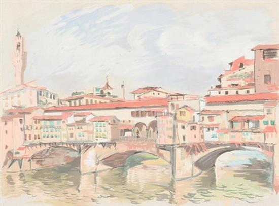 JAMES SEEMAN (Austrian/American, b. 1914). PONTE VECHIO, FLORENCE, signed l