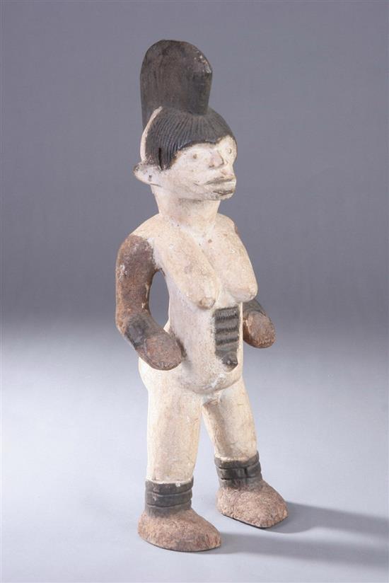 RARE IGBO POLYCHROME WOOD FIGURE OF WOMAN , Circa 1900, Nigeria. - 27 in. x