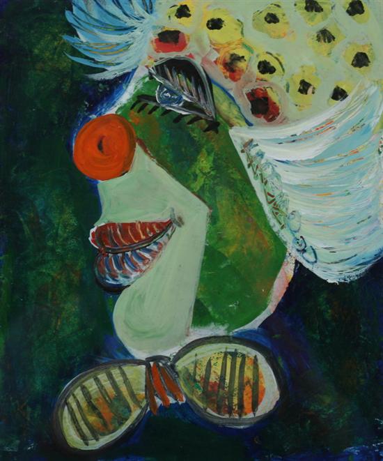 NARENDRA PAL SINGH (Indian, 20th century.). CLOWN FACE, Acrylic on paper, f