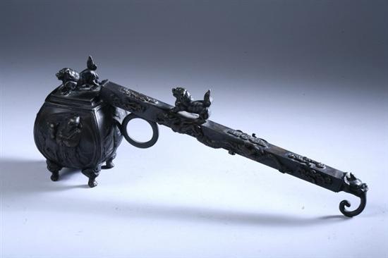 CHINESE BRONZE BRUSH HOLDER AND BRUSH WASHER, Ming Dynasty mark, 20th centu