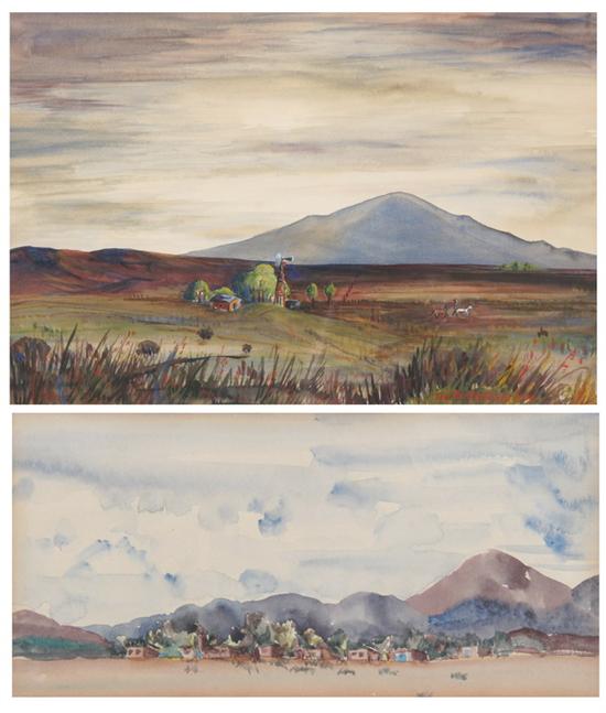 TED BUTTERFIELD (American, 20th century). WESTERN FARMSTEAD WITH WINDMILL a