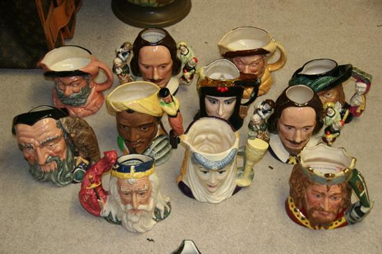 TEN ROYAL DOULTON CHARACTER JUGS OF SHAKESPEREAN AND ARTHURIAN CHARACTERS.