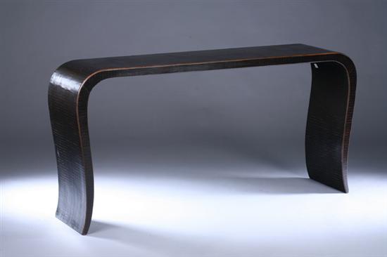 CHINESE BLACK LACQUER C-FORM TABLE. - 30 1/2 in. x 60 in. x 14 in.