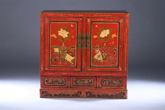 MONGOLIAN POLYCHROME WALNUT CABINET, 19th century. - 35 in. x 35 1/2 in. 14