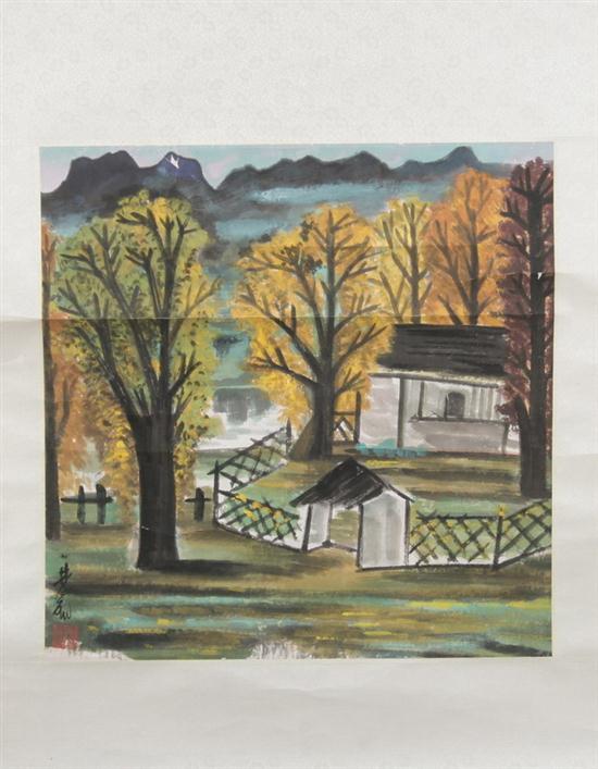 LIN FENGMIAN. (1900-1991). Landscape, Ink and color on paper, signed and se