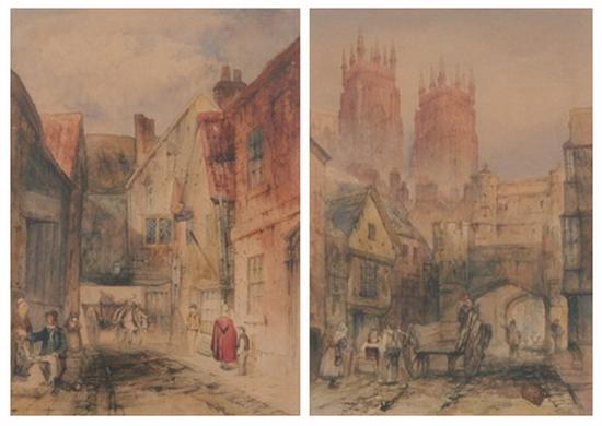 ENGLISH SCHOOL (19th century). ENGLISH VILLAGE SCENES: TWO WORKS, watercolo