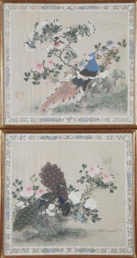 ANONYMOUS (Chinese, late 19th/early 20th century). BIRDS AND FLOWER, Two in