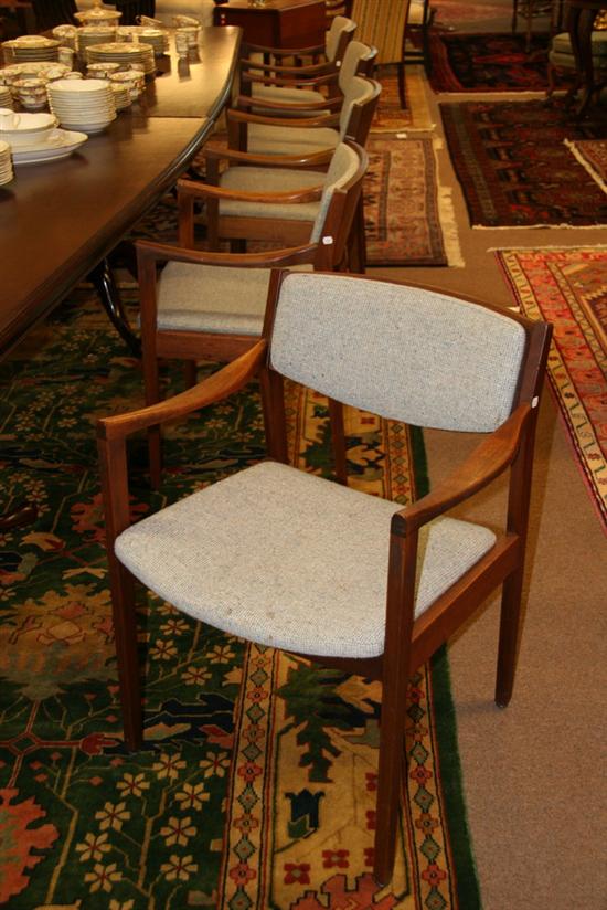 SET OF TEN CONTEMPORARY SCANDINAVIAN STYLE TEAK ARM CHAIRS, 20th Century, w
