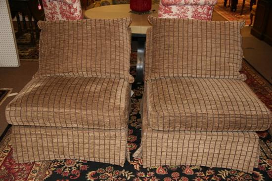 PAIR CONTEMPORARY ARMLESS UPHOLSTERED CHAIRS, Late 20th Century, with grid-