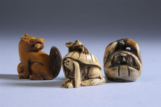 THREE JAPANESE IVORY NETSUKE, 20th century. - 1 5/8 in. high.