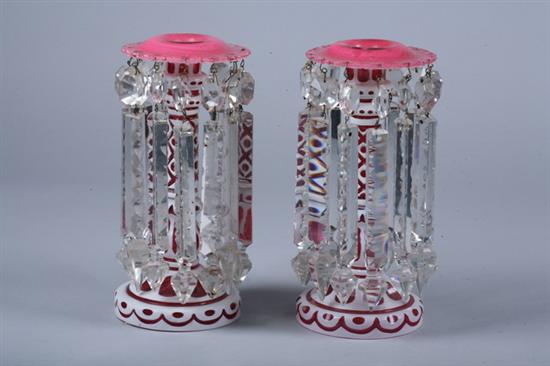 PAIR VICTORIAN MILK GLASS CUT-TO-CRANBERRY LUSTRES, late 19th century. - 9