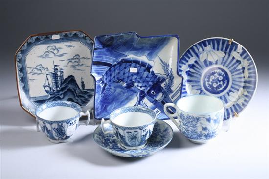 SEVEN PIECES JAPANESE BLUE AND WHITE PORCELAIN. - Largest 7 1/2 in.