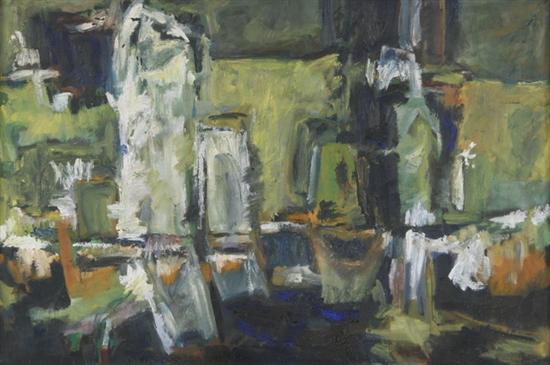 HUFF (American, late 20th century). ABSTRACT IN BLUES AND GREEN, signed low