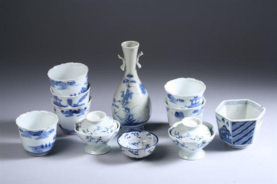 ELEVEN PIECES JAPANESE BLUE AND WHITE PORCELAIN. Meiji period and later. -