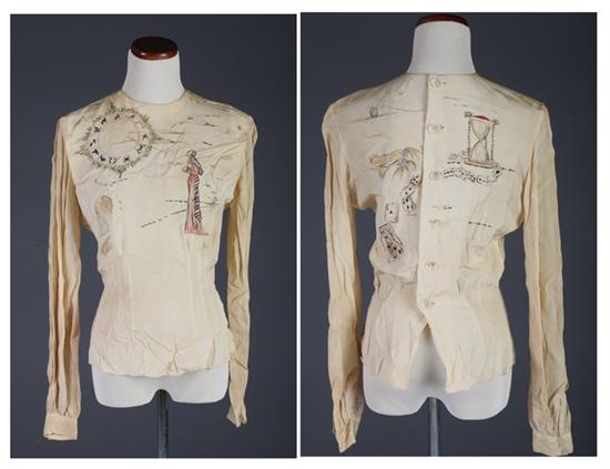 CUSTOM MADE HAND PAINTED SILK BLOUSE BY EDITH SULLY, Signed Edith Sully in