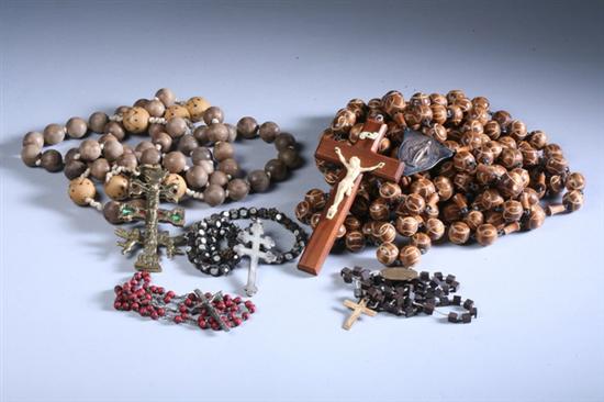 22 ASSORTED ROSARIES AND ITALIAN SILVER ROSARY RING.