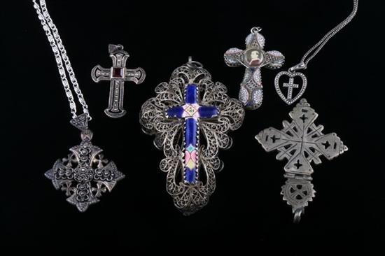 SIX ASSORTED SILVER RELIGIOUS CROSSES.