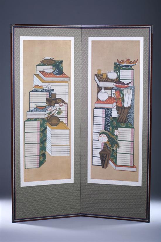 ANONYMOUS (Korean, Choson period). Two-fold screen; color and ink on paper.