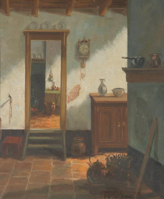 NORTHERN EUROPEAN SCHOOL (20th century). INTERIOR SCENE, illegibly singed l