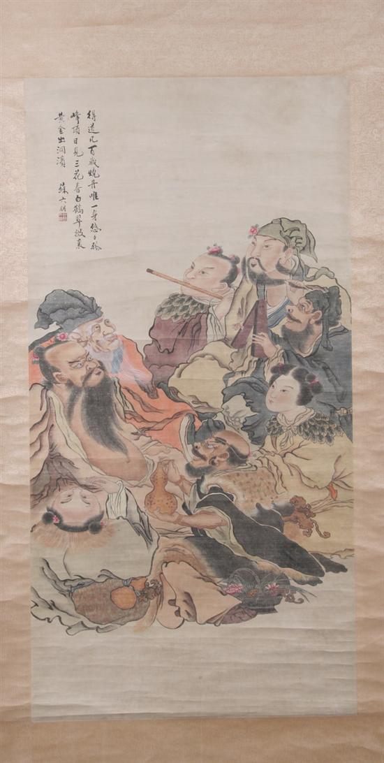ATTRIBUTED TO SU LIU PENG (Chinese, 19th century). Figures, Ink and color o