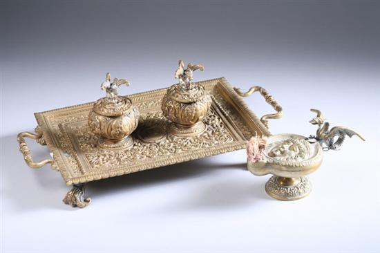 CONTINENTAL BRONZE STANDISH, late 19th century. - 14 1/4 in. long x 8 1/2 i