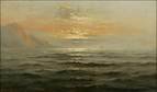 Description: John Moran Auctioneers - California sunset coastal with sailing vessel in the distance