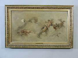 Description: Leland Little Auction & Estate Sales - Floating Female nudes and putti against moonlit sky
