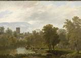 Description: Galerie Koller, AG, Zurich - Paysage avec personnages sur un cours d'eau