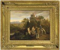 Description: Christie's Zurich - Paysage avec huit personnages et un cheval, 1819