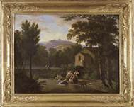 Description: Description: Christie's Zurich - Paysage avec lavandires prs d'une chapelle