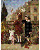 Description: Hampel Fine Art Auctions - WINKENDE KINDER BEI EINEM FEST IN DER STADT