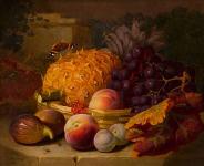 Description: Bonhams Bury St Edmunds, Suffolk - Still life with basket of fruit and insects