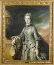 Description: Description: Bonhams Bond Street - Portrait of Elizabeth Burdett (d.1807), daughter of Sir Robert Burdett (1716-1797), 4th Baronet Burdett of Bramcott, Warwickshire, standing three-quarter-length, in a blue dress, holding a bonnet in her right hand, which is resting on a stone plinth with 