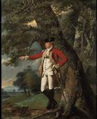 Description: Christie's New York, Rockefeller Center - Portrait of Colonel Charles Heathcote (1730-1803), full-length, in the uniform of the 35th Foot, in a wooded landscape